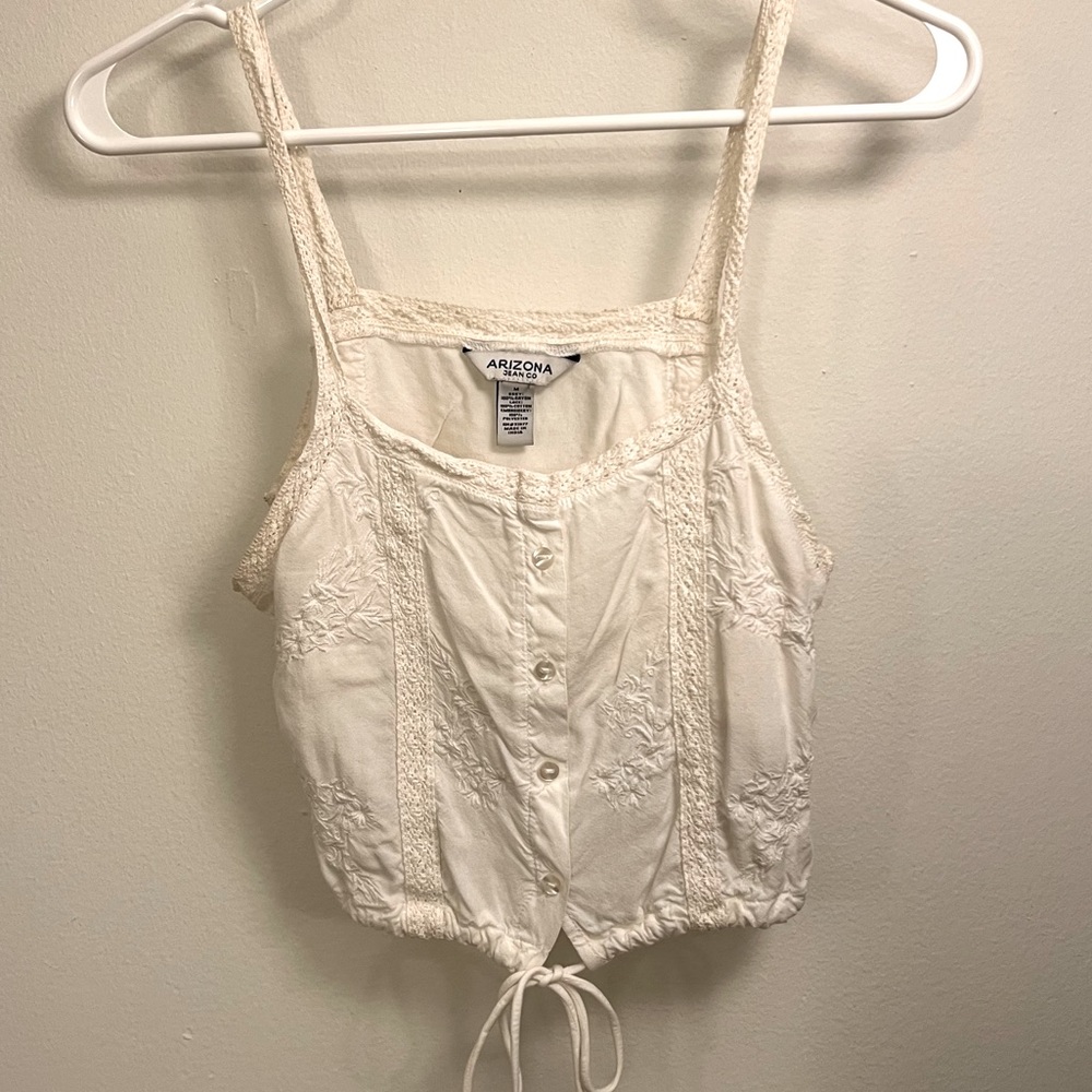 Arizona Cropped Tie Front Button Tank